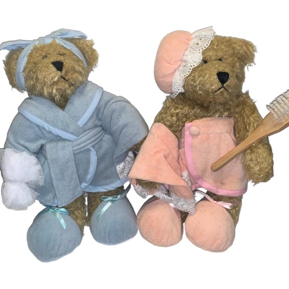 Tender Hearted Teddy Bear Collectibles Bath Time Lot Of 2 Pink & Blue 14” NEW - Picture 1 of 12